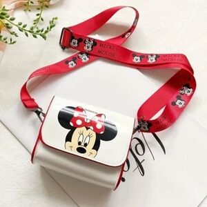new Minnie Mouse Disney Mickey Crossbody Purse Bag White with Red Strap Fashion